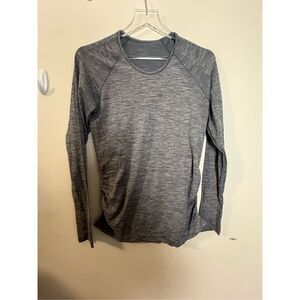 Athleta Speedlight Long Sleeve Seamless Ruched Side Top Heathered Gray M Workout